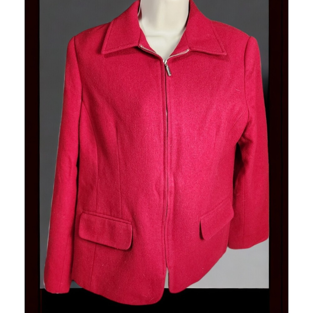 Sag Harbor Women's 12 Red Wool Coat Jacket Zip Front 100% Wool Classic Winter